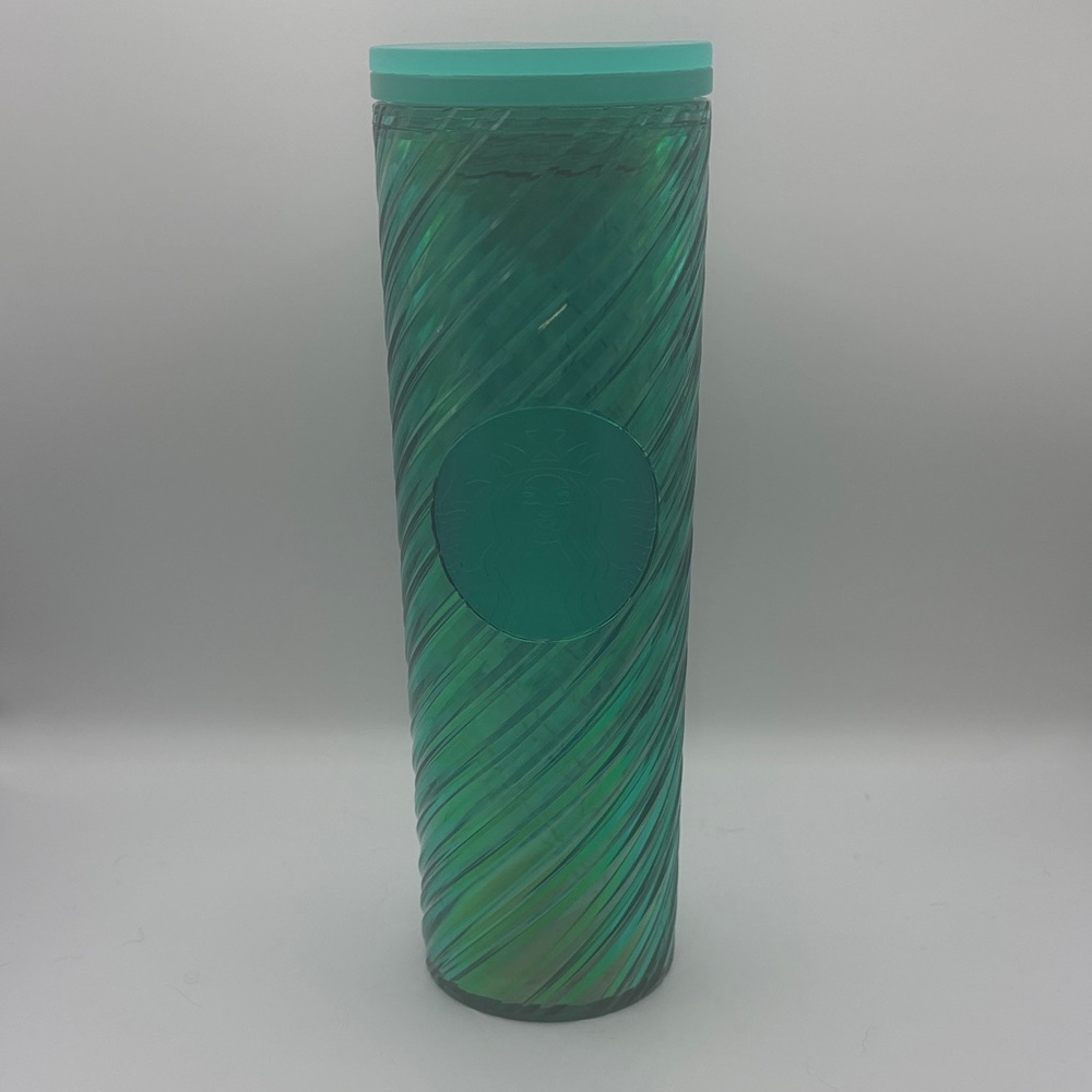 2022 Starbucks Textured Swirl 16 oz Cold Drink Tumbler iridescent Green - Picture 2 of 7